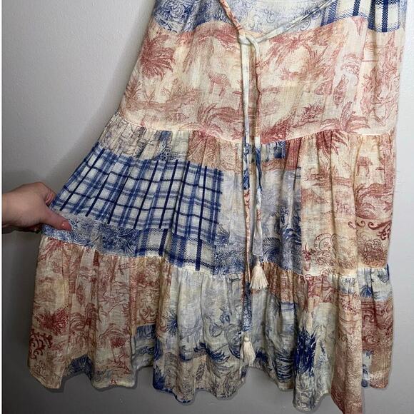 Tory Burch Tasseled Patchwork Printed Linen Midi Dress Far Away Size XS - Picture 5 of 8